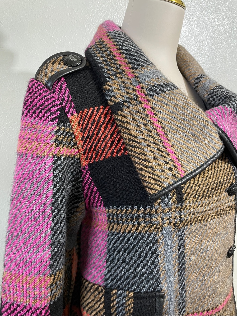 Aldomartins Knit Jacket Cropped Plaid Wool Cashmere Button Textured Sz 4 Artwear - Picture 2 of 11